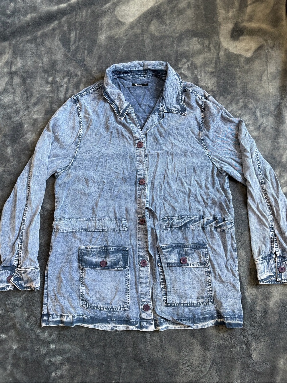 Michael Lauren Women’s Denim Utility Jacket Blue Size Large Adjustable Waist